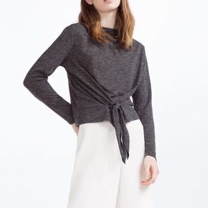 Zara Mock Neck Front Tie Long Sleeve Size Small